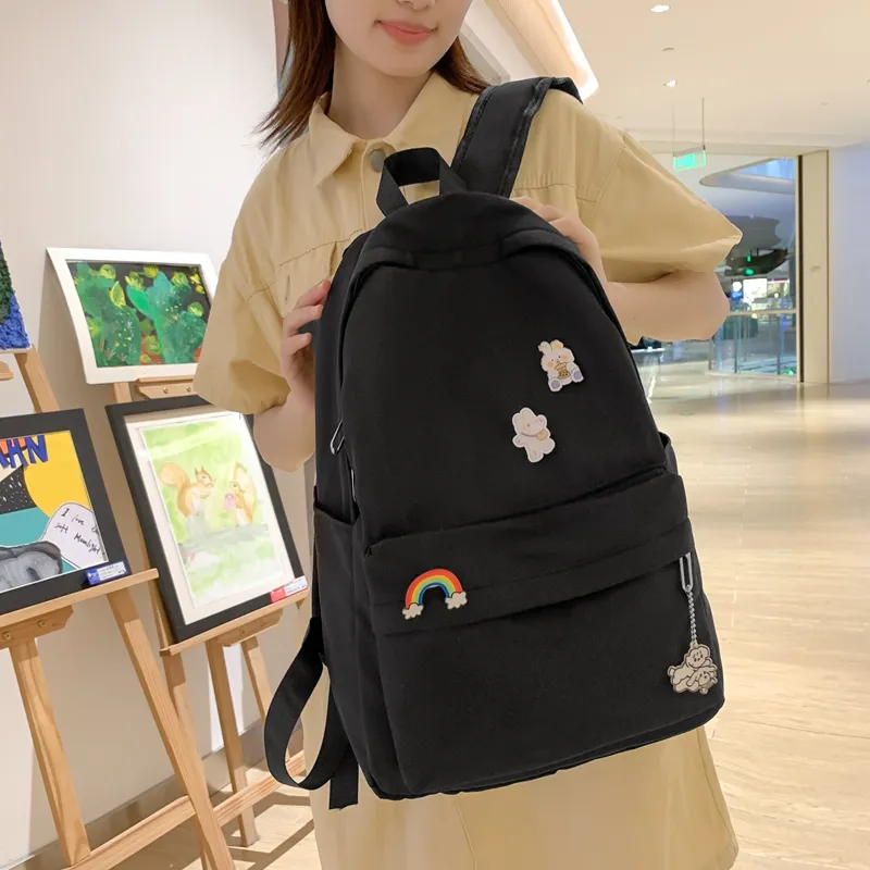 MingLu Nylon Laptop Backpack Regular Unisex Black/White/Blue/Purple/Pink-3