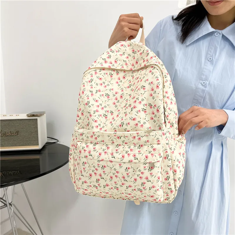 Parker Bear Twill Canvas Backpack Women's Ecru/Pink/Blue-7