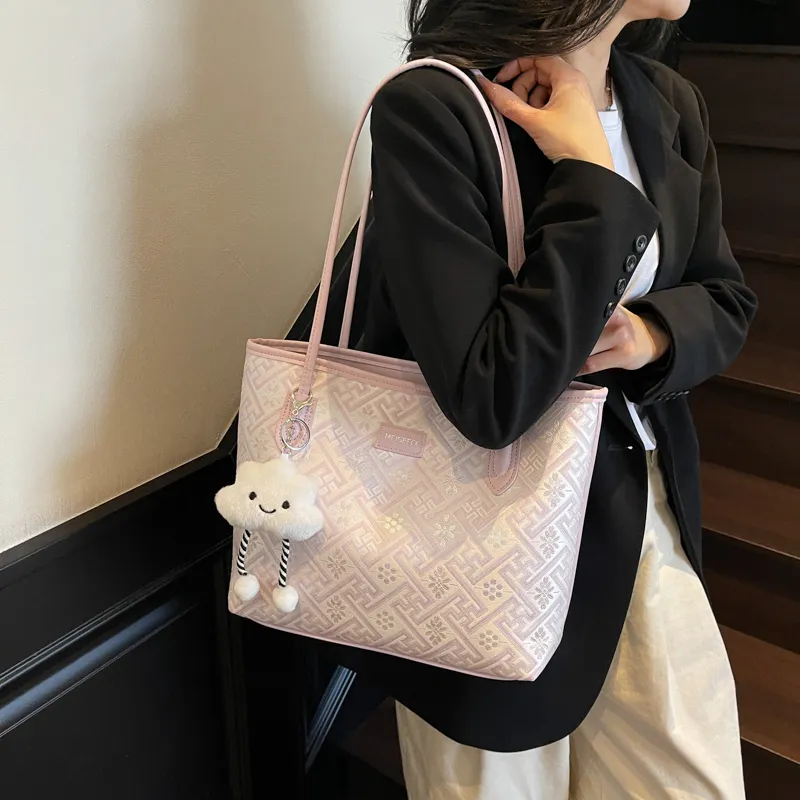 MingLu PU Tote Bag, Shopping Bag, Shoulder Bag Women's Ecru/Black/Elegant Purple-11