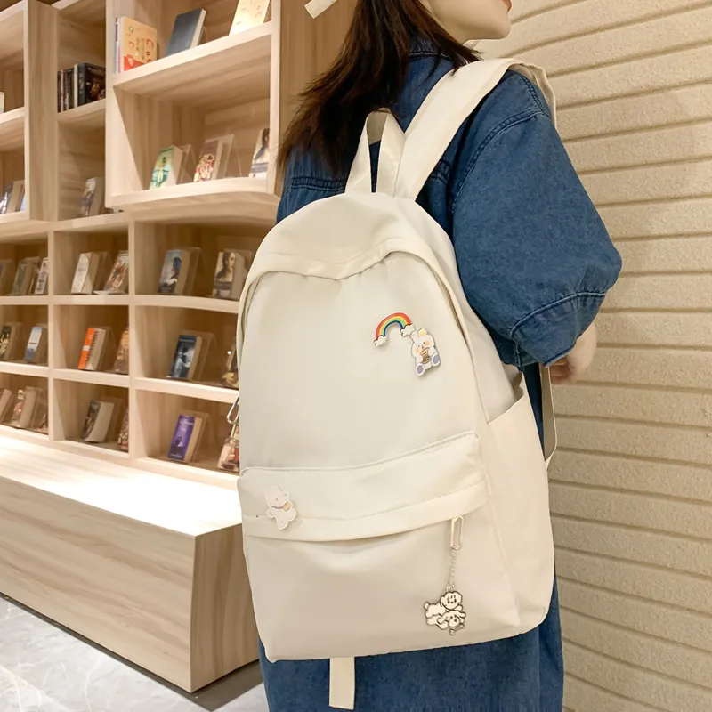 MingLu Nylon Laptop Backpack Regular Unisex Black/White/Blue/Purple/Pink-11