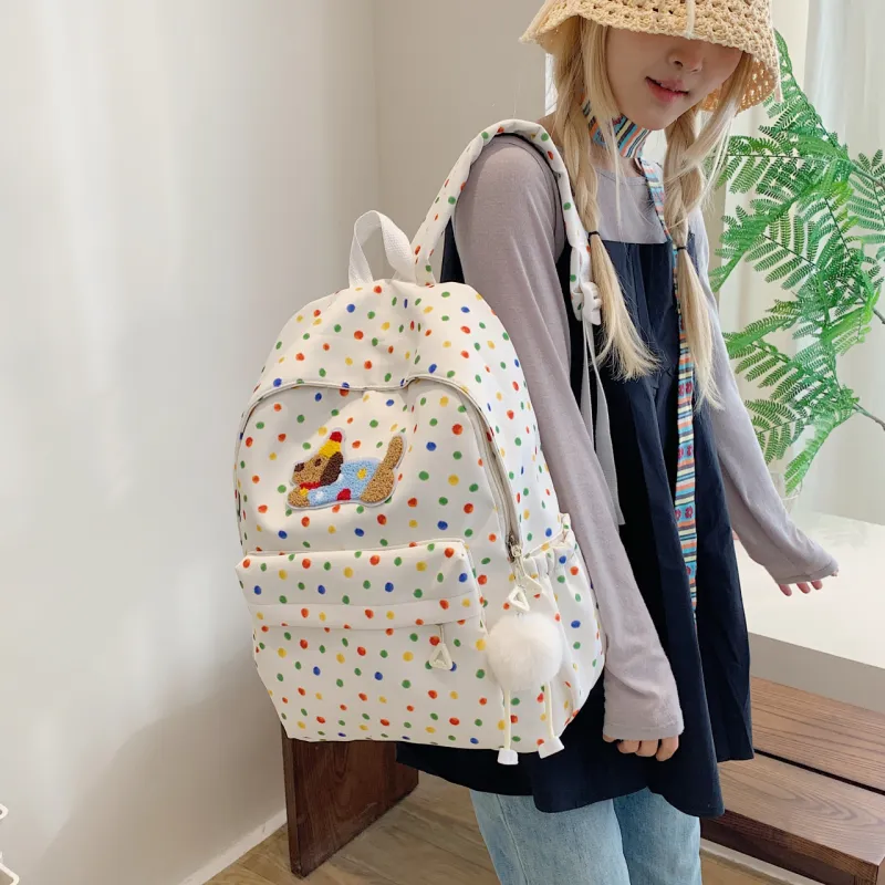 Parker Bear Nylon Fabric Backpack Regular Unisex White/Black-5