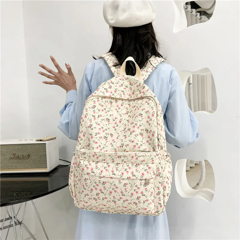 Parker Bear Twill Canvas Backpack Women's Ecru/Pink/Blue-6
