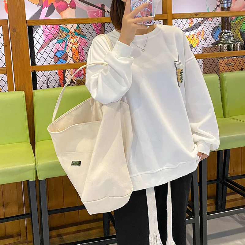 Parker Bear Canvas Tote Bag Shopping Bag Canvas Bag Shoulder Bag Regular Unisex White-2