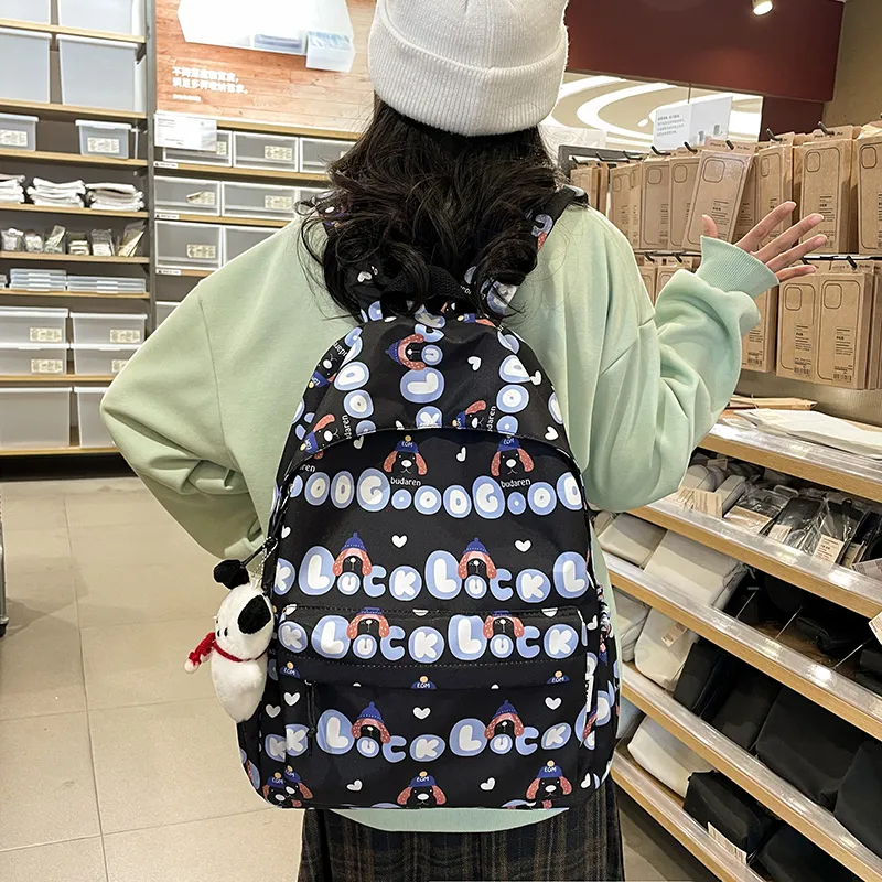 Parker Bear Nylon Backpack Regular Unisex Black White Pink Blue Green-3