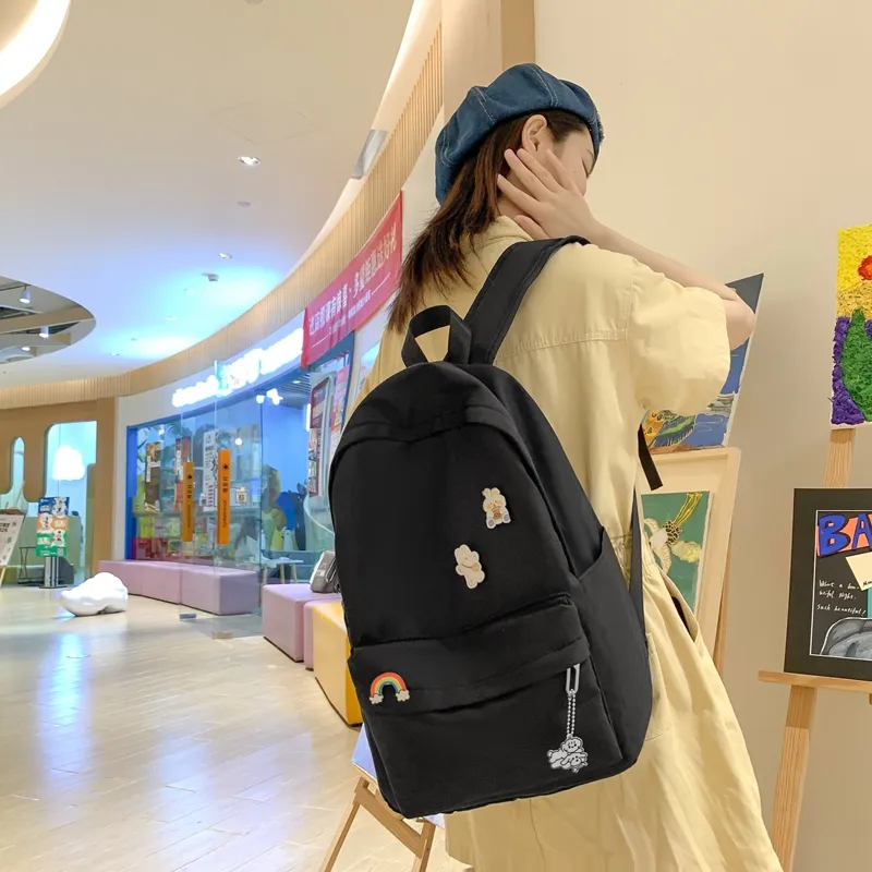 MingLu Nylon Laptop Backpack Regular Unisex Black/White/Blue/Purple/Pink-6
