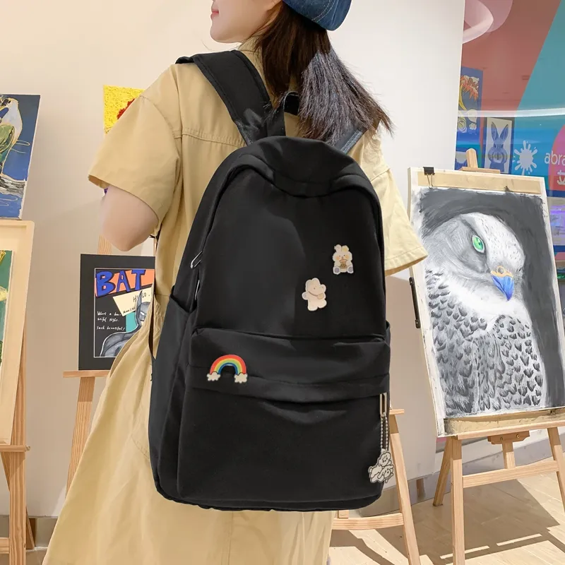 MingLu Nylon Laptop Backpack Regular Unisex Black/White/Blue/Purple/Pink-2