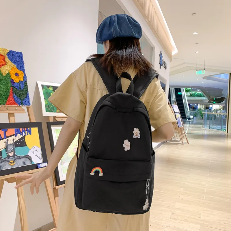 MingLu Nylon Laptop Backpack Regular Unisex Black/White/Blue/Purple/Pink-1