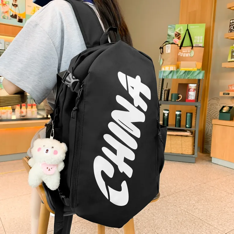 Parker Bear Nylon Backpack Unisex White/Gray/Black/Brick Red-2