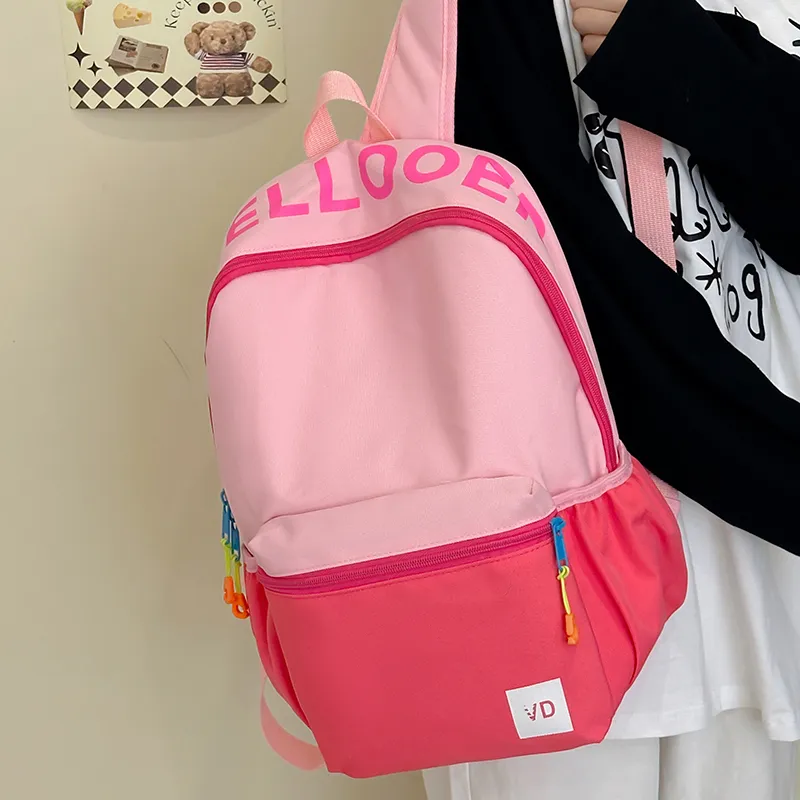Parker Bear Nylon Backpack Unisex Pink/Gray/Green/Dark Blue-9