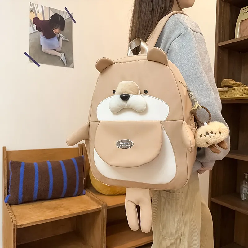 Parker Bear Nylon Backpack Unisex Khaki/Black/Blue-4