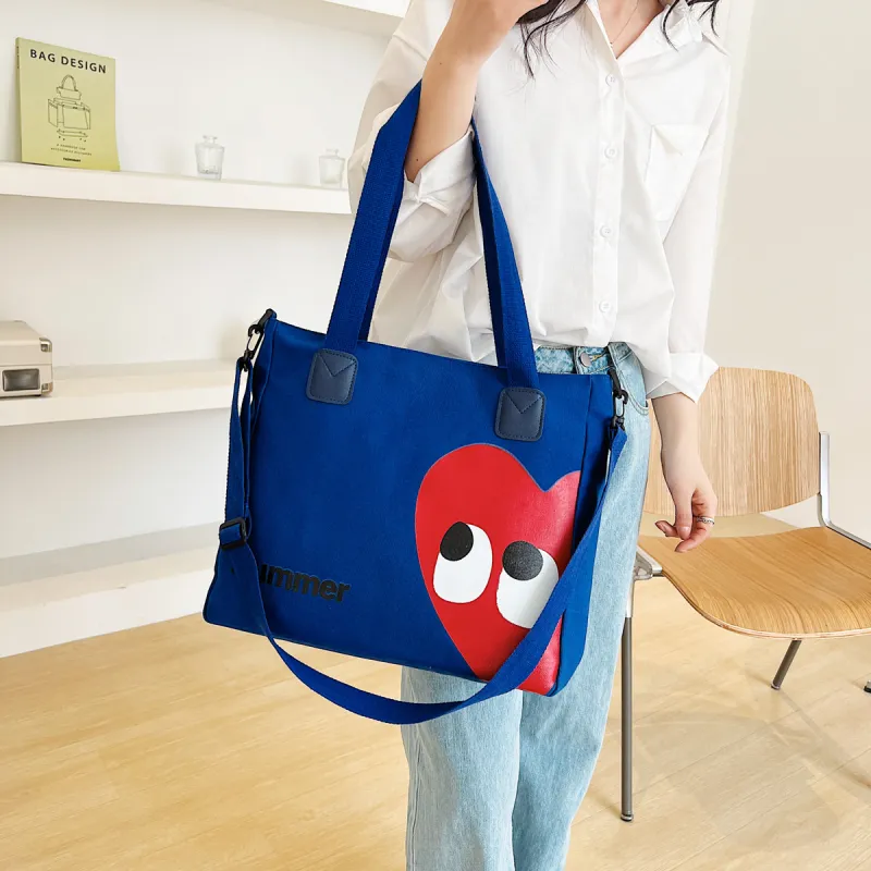 Parker Bear Canvas Canvas Bag Shoulder Bags Regular Unisex Blue/Green/Ecru-19