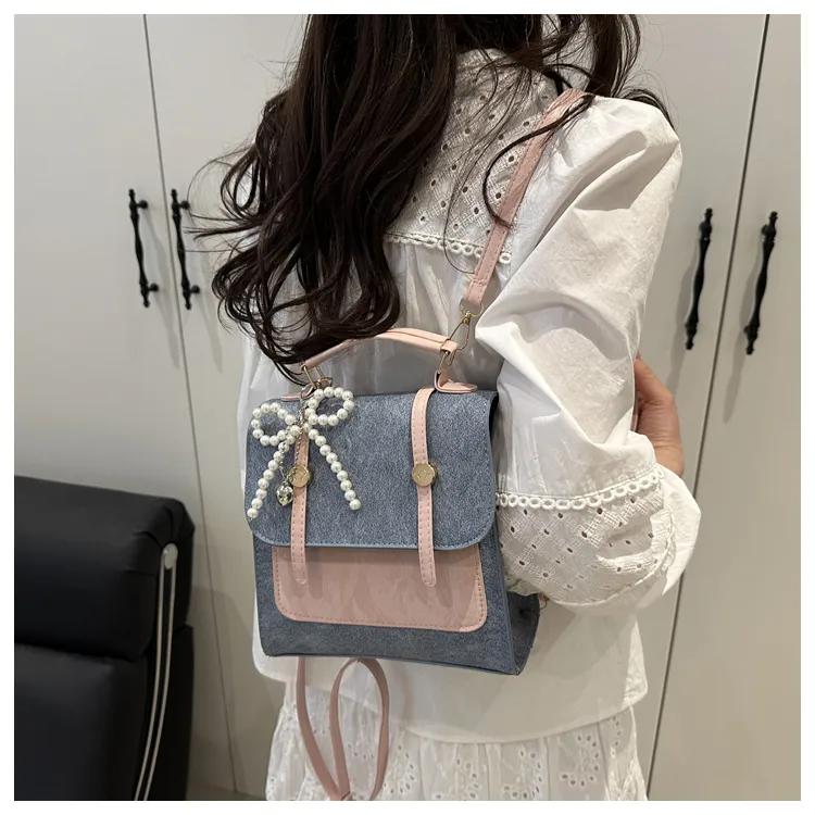 MingLu PU Backpack Regular Women's White/Blue-12