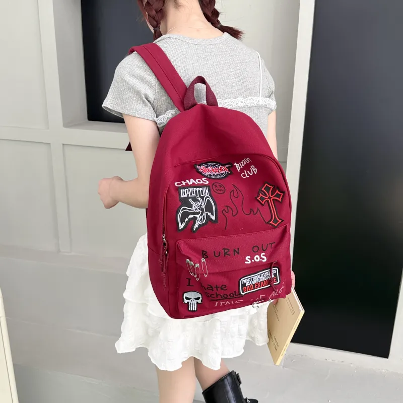 Parker Bear Canvas Suitable For Elementary Middle And High School Students Regular Unisex Red/Black-2