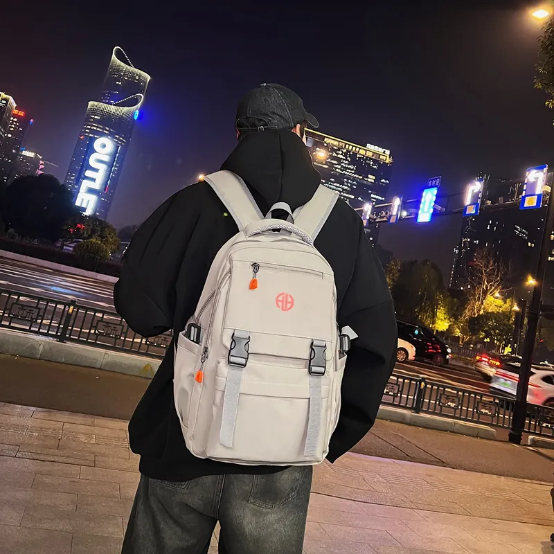 MingLu Nylon Backpack Regular Unisex Black/Gray/Light Khaki-12