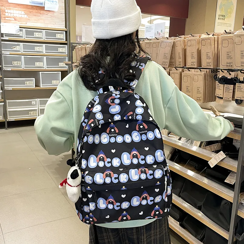 Parker Bear Nylon Backpack Regular Unisex Black White Pink Blue Green-2