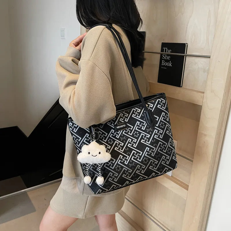 MingLu PU Tote Bag, Shopping Bag, Shoulder Bag Women's Ecru/Black/Elegant Purple-7