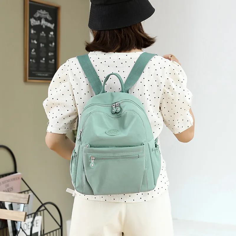 Parker Bear Nylon Fabric Backpack Regular Unisex Flesh Pink/Light Green/Black-9