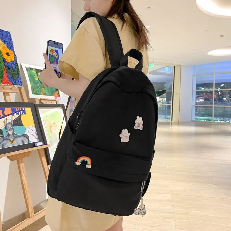 MingLu Nylon Laptop Backpack Regular Unisex Black/White/Blue/Purple/Pink-4