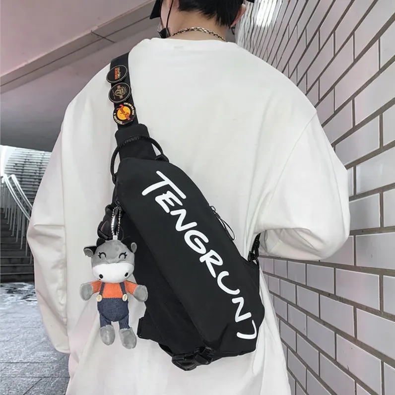 Parker Bear Nylon Shoulder Bags Sling Bags Regular Unisex Black/White-2