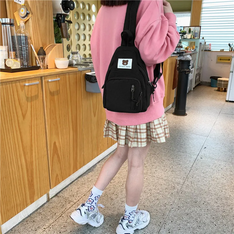 Parker Bear Nylon Backpack Regular Unisex Yellow/Pink/Black/Green/Sky Blue-16