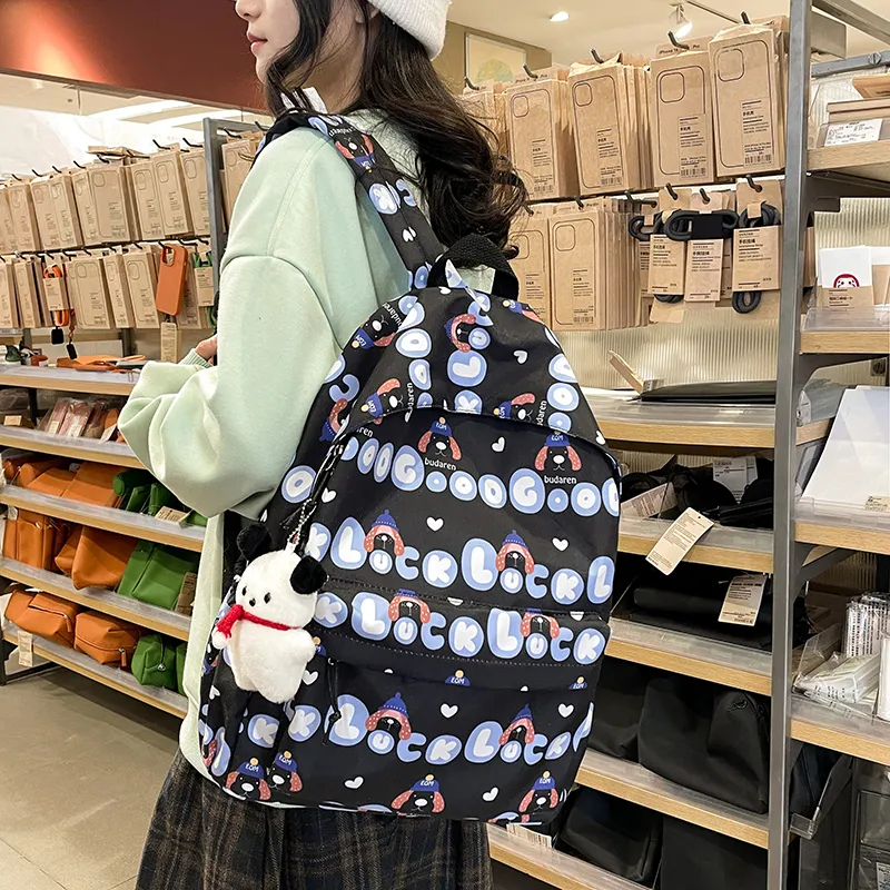 Parker Bear Nylon Backpack Regular Unisex Black White Pink Blue Green-1