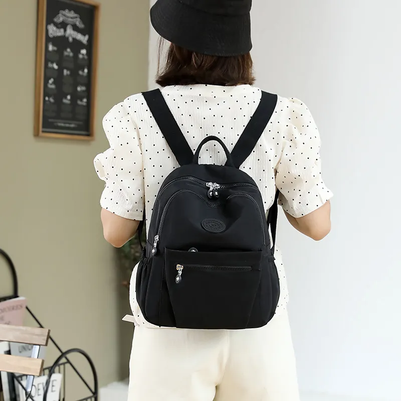 Parker Bear Nylon Fabric Backpack Regular Unisex Flesh Pink/Light Green/Black-13