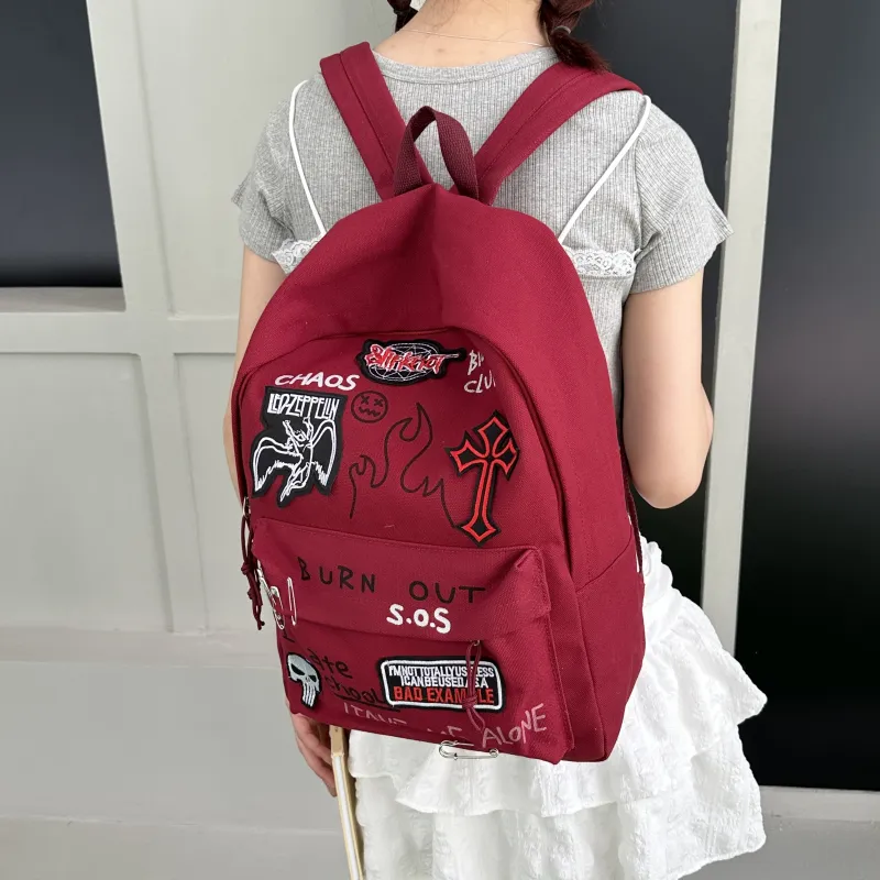Parker Bear Canvas Suitable For Elementary Middle And High School Students Regular Unisex Red/Black-3