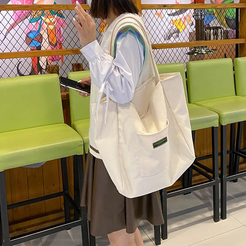 Parker Bear Canvas Tote Bag Shopping Bag Canvas Bag Shoulder Bag Regular Unisex White-4