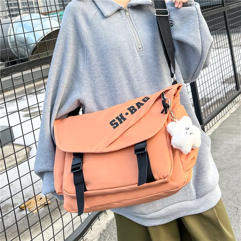 Parker Bear Composite Cloth Shoulder Bag, Crossbody Bag Unisex Black/Orange/Ecru-12