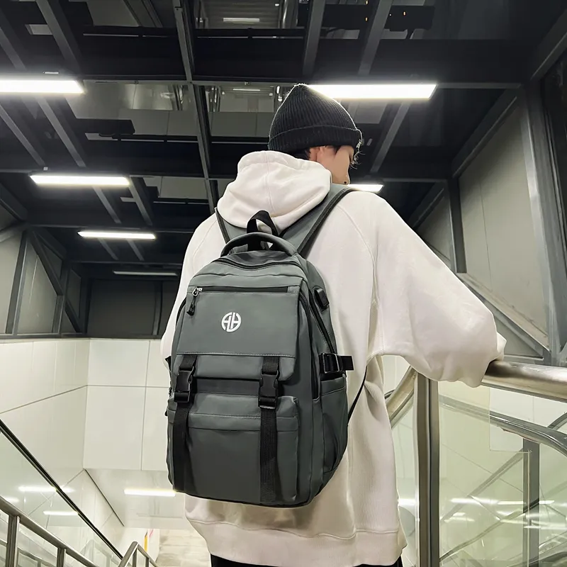 MingLu Nylon Backpack Regular Unisex Black/Gray/Light Khaki-6