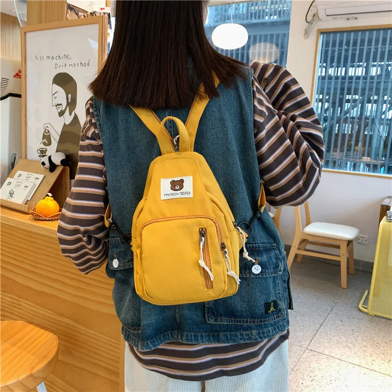 Parker Bear Nylon Backpack Regular Unisex Yellow/Pink/Black/Green/Sky Blue-9