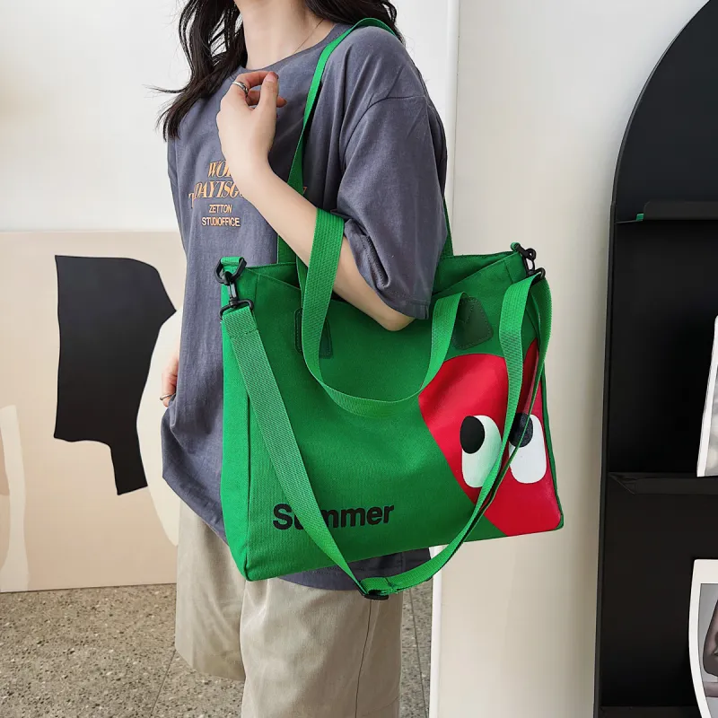Parker Bear Canvas Canvas Bag Shoulder Bags Regular Unisex Blue/Green/Ecru-8