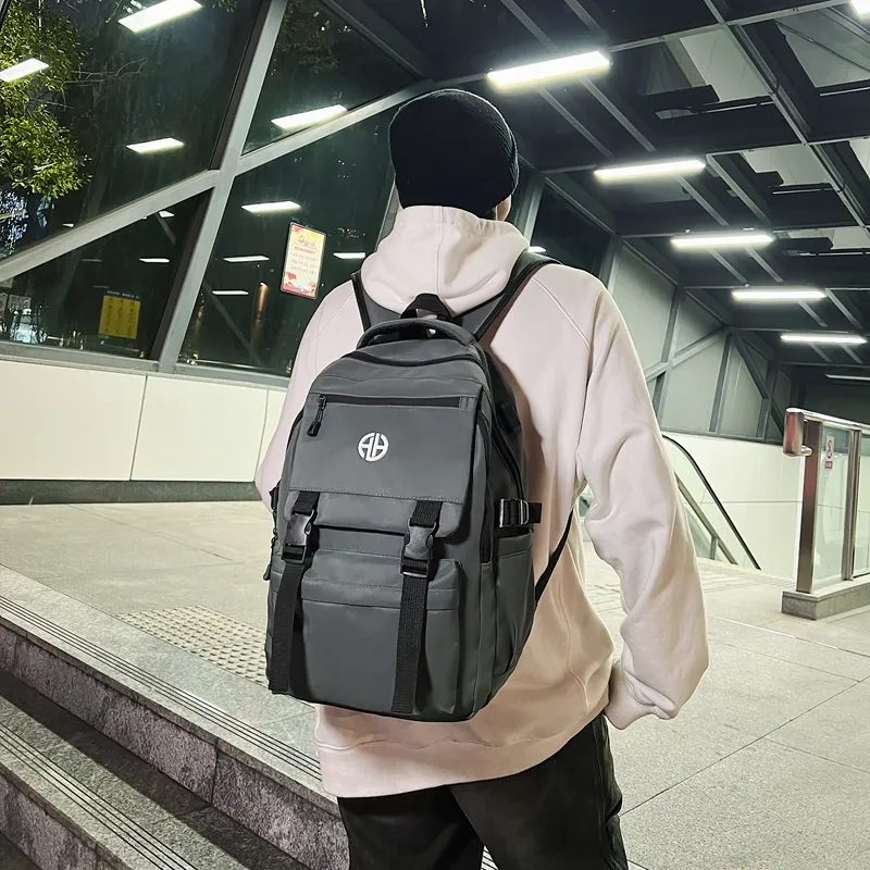 MingLu Nylon Backpack Regular Unisex Black/Gray/Light Khaki-7