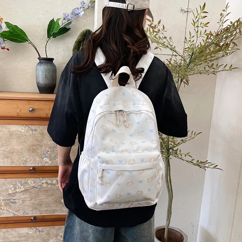 Parker Bear Nylon Backpack Women's Beige Yellow/White/Blue/Pink-1