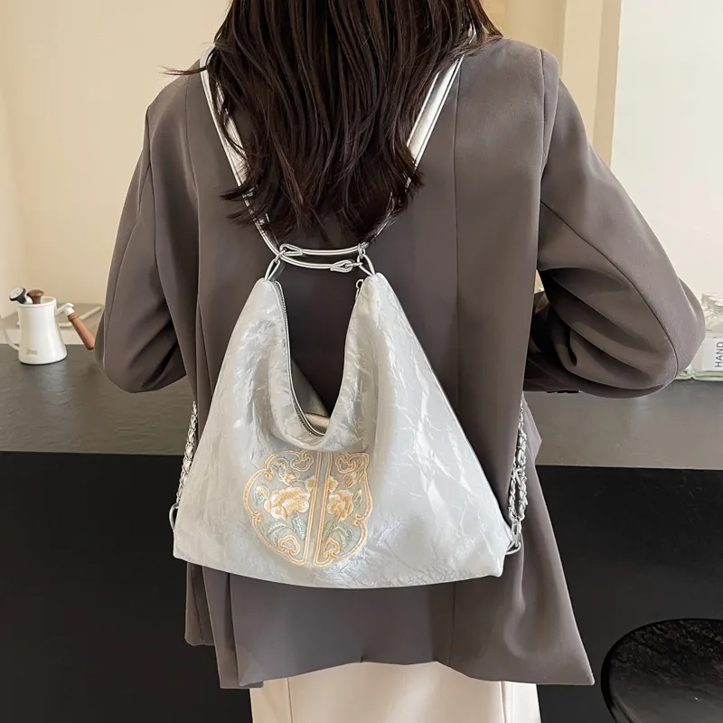 MingLu PU One Shoulder Backpack Handbag Women's Black/Ecru/Silver/Pink-20