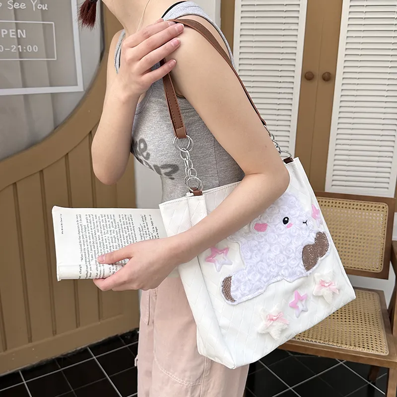 Parker Bear PU Shoulder Bag Unisex White-1