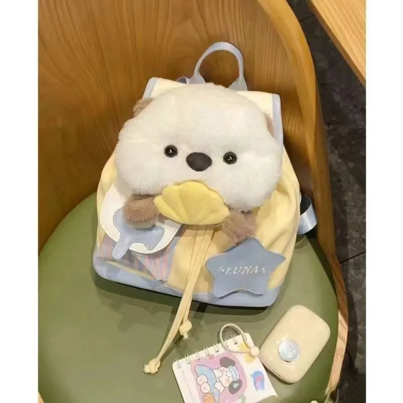 Parker Bear Composite Cloth Backpack Unisex White Yellow-3