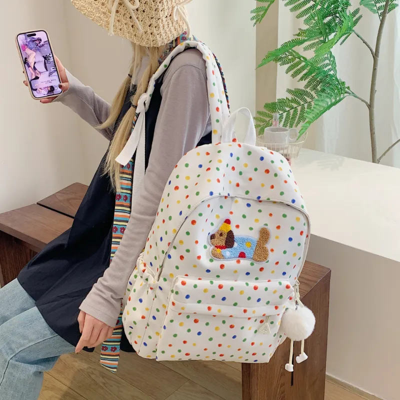 Parker Bear Nylon Fabric Backpack Regular Unisex White/Black-3