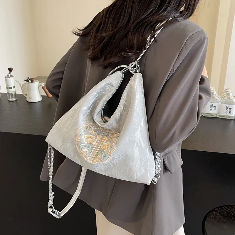 MingLu PU One Shoulder Backpack Handbag Women's Black/Ecru/Silver/Pink-19
