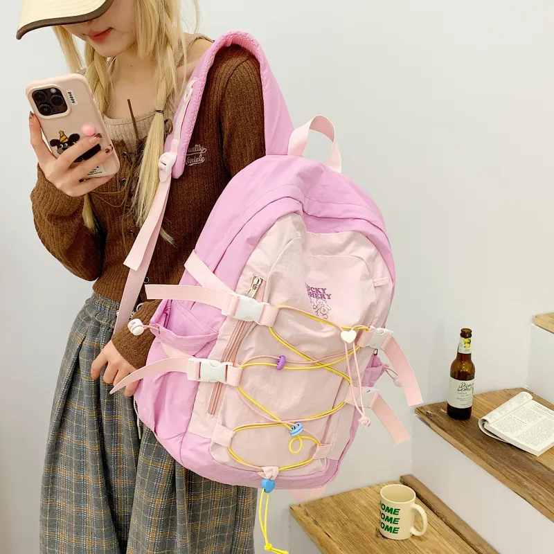 Parker Bear Nylon Fabric Backpack Unisex Multicolor-7