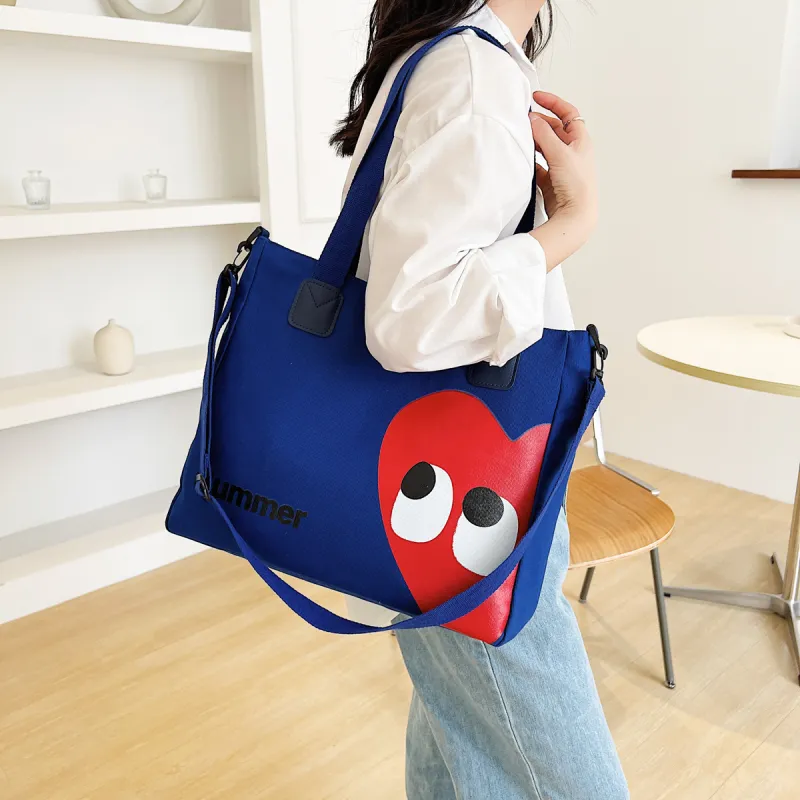 Parker Bear Canvas Canvas Bag Shoulder Bags Regular Unisex Blue/Green/Ecru-15
