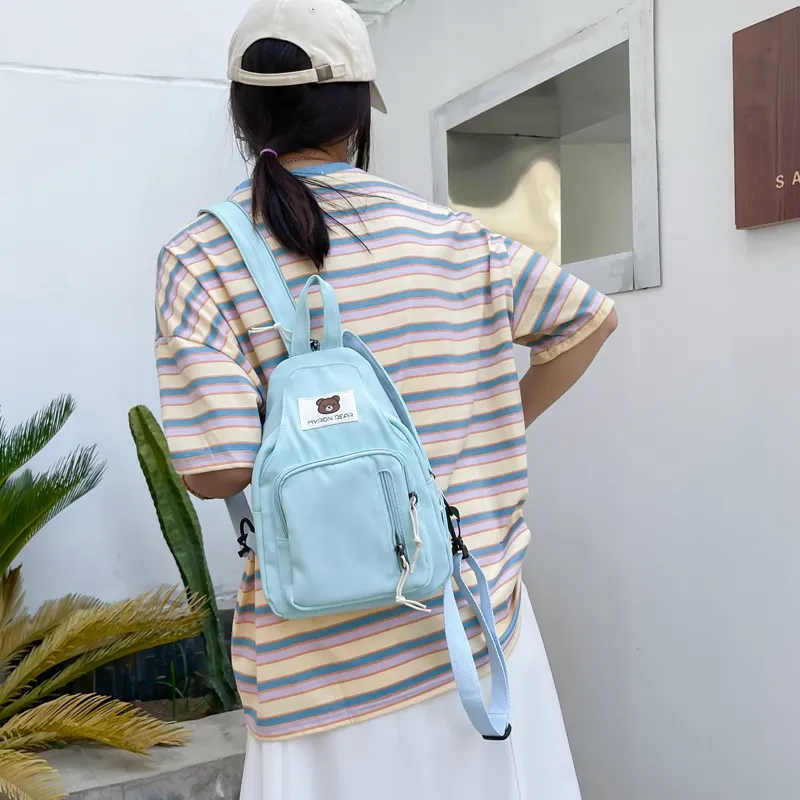 Parker Bear Nylon Backpack Regular Unisex Yellow/Pink/Black/Green/Sky Blue-27