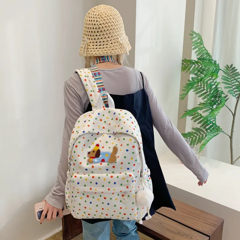 Parker Bear Nylon Fabric Backpack Regular Unisex White/Black-4