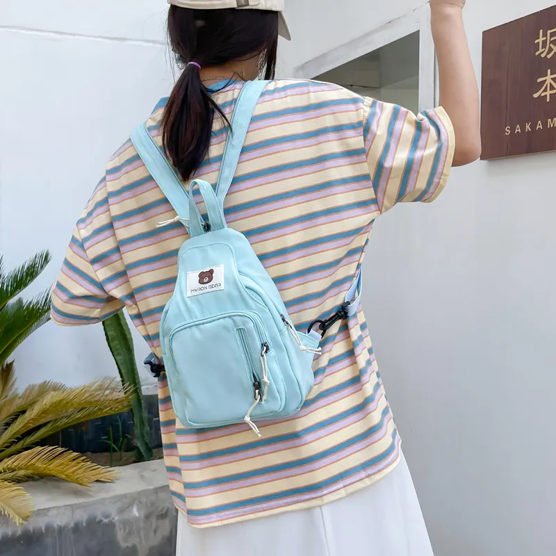 Parker Bear Nylon Backpack Regular Unisex Yellow/Pink/Black/Green/Sky Blue-28