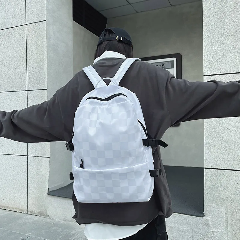 MingLu Nylon Backpack Regular Unisex Black/White-6
