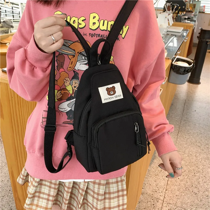 Parker Bear Nylon Backpack Regular Unisex Yellow/Pink/Black/Green/Sky Blue-17
