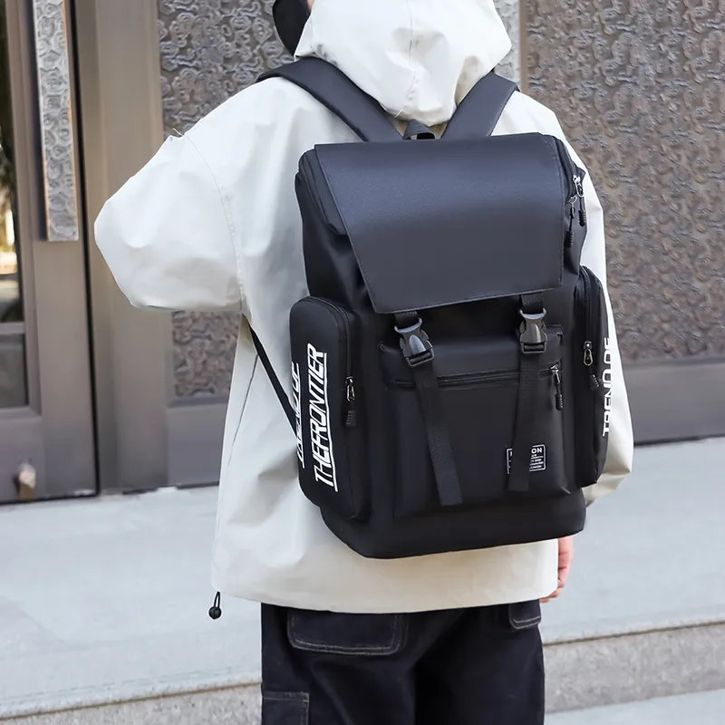 MingLu Oxford Travel Laptop Bag Backpack Regular Unisex Black/Gray-2