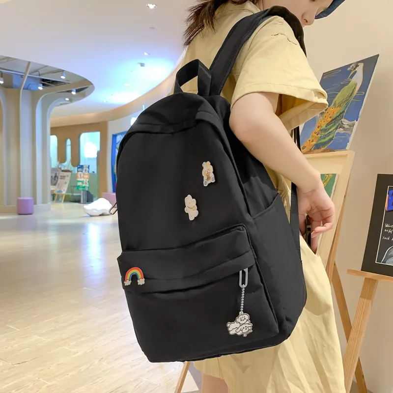 MingLu Nylon Laptop Backpack Regular Unisex Black/White/Blue/Purple/Pink-5