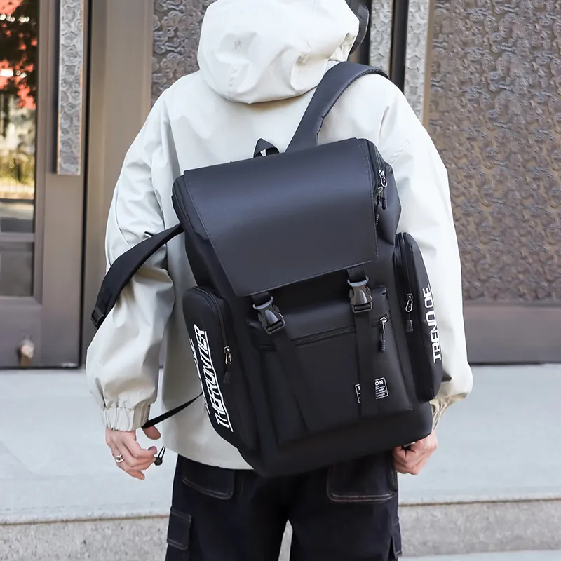 MingLu Oxford Travel Laptop Bag Backpack Regular Unisex Black/Gray-3