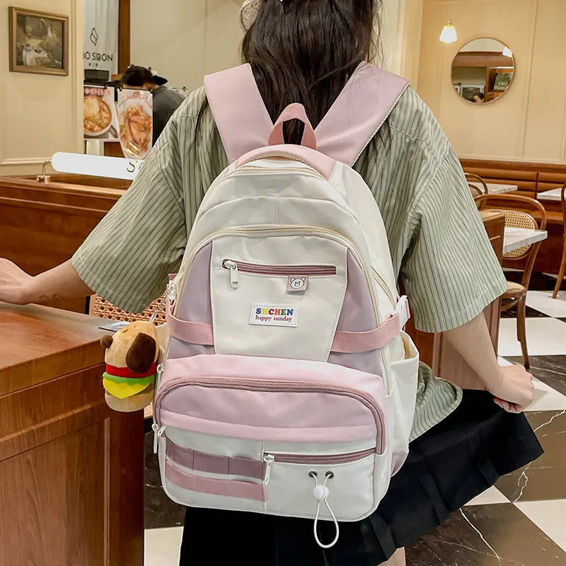 Parker Bear Nylon Backpack Unisex Yellow/Green/Pink/Black-14